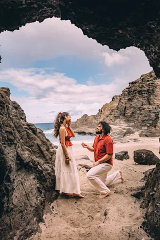 Proposal inside a sea cave in Hawaii